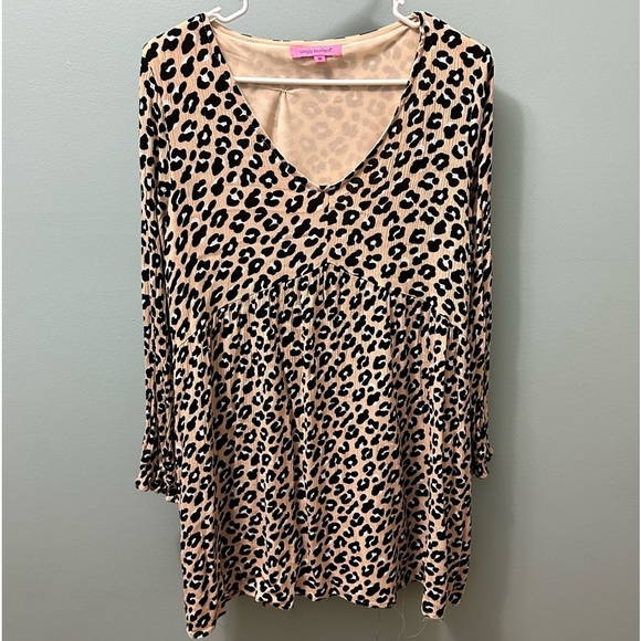 Simply Southern Tan Black Animal Print Babydoll Dress Size medium - Picture 1 of 9